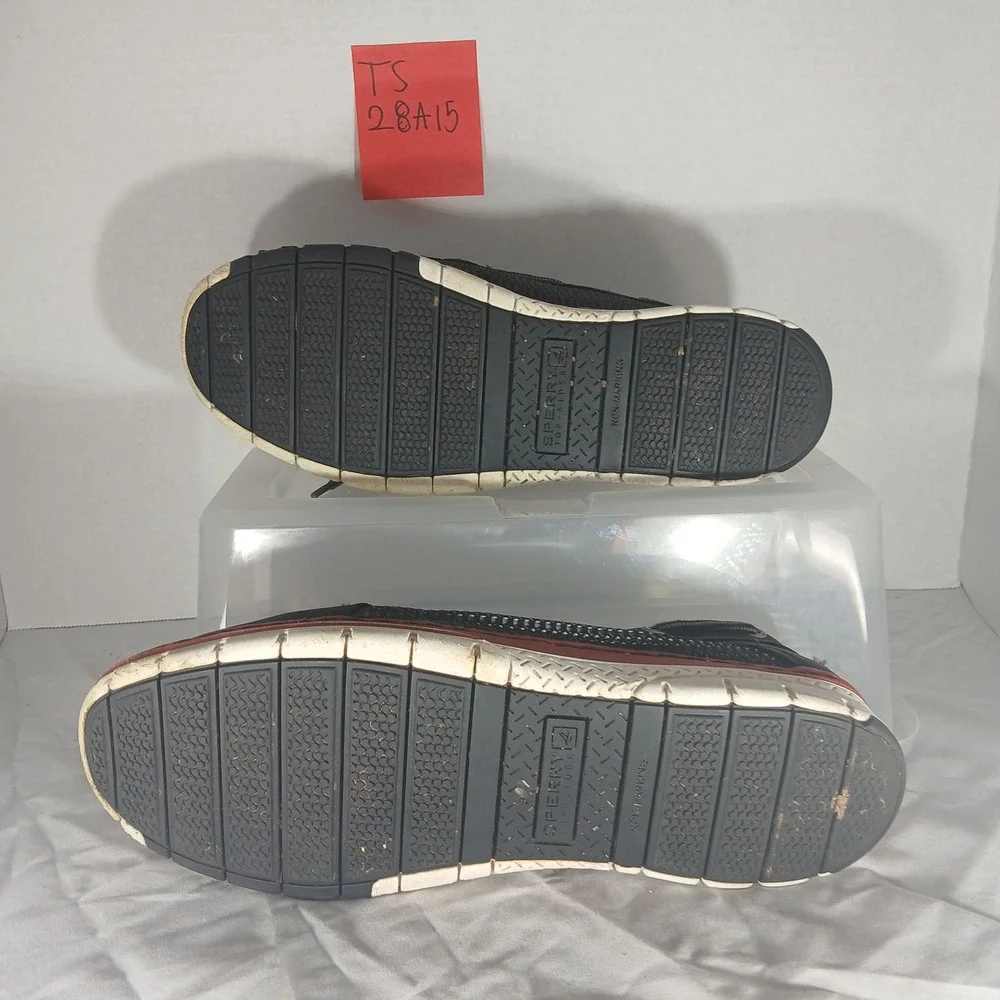 Sperry Top-Sider Mens Boat Shoes Leather‎ Black Gray Mesh Red Trim Size 9.5M